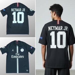 Jordan Neymar JR 10 PSG Black Jersey 2018/19 Champions League Short Sleeve M